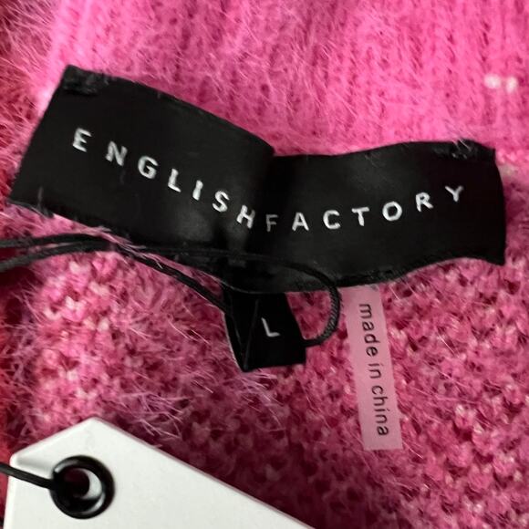 English Factory Checkered Plaid Cardigan Sweater Pink Women Size Large NEW - Picture 6 of 11
